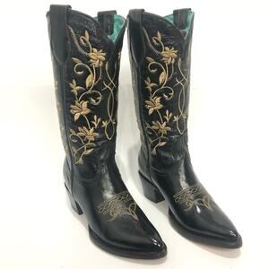Corral Embroidered Patent Leather Pointed Toe Cowboy Boot Black Size 6.5 M